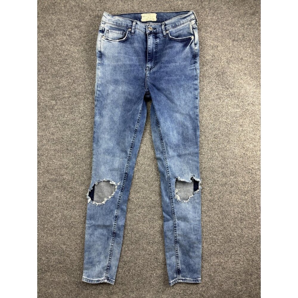 Free People Jeans Womens W 30L Blue Skinny Distressed Ripped Knees Denim Pants